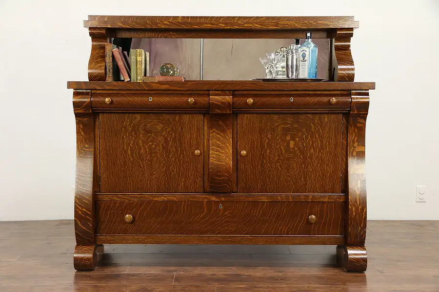 Main image of Empire Oak Antique 1917 Sideboard Server or Buffet, Gallery & Mirror