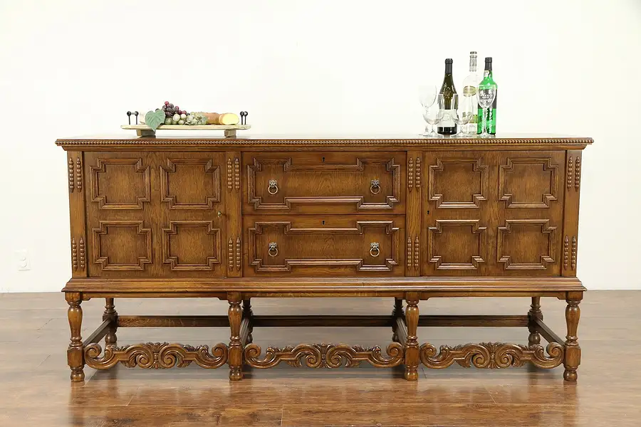 Main image of Oak Renaissance Carved Vintage Sideboard, Server, Buffet or TV Console