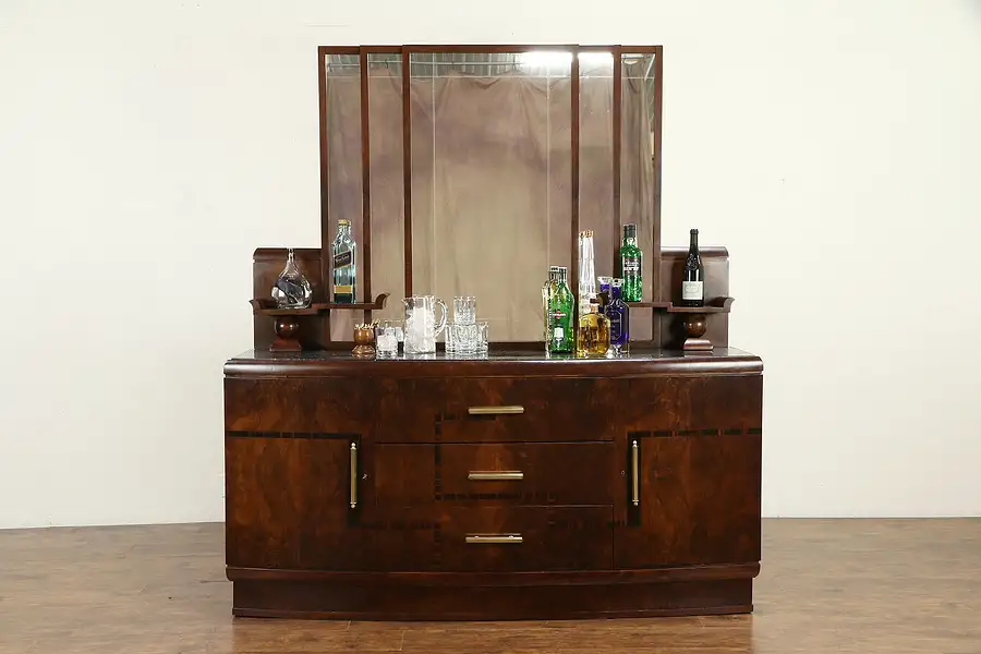 Main image of Art Deco Antique Italian Rosewood Sideboard, Server, Back Bar, Marble