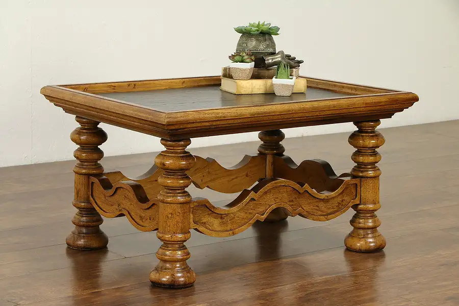 Main image of Carved Fruitwood Vintage Coffee or Cocktail Table, Slate Top