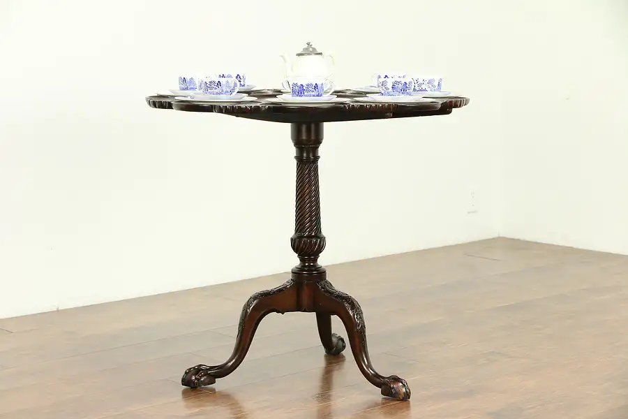 Main image of Georgian Design English Antique Carved Mahogany Tilt Top Tea Table