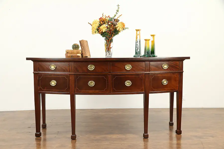 Main image of Georgian Design Vintage Mahogany Bow Front Sideboard, Server or Buffet