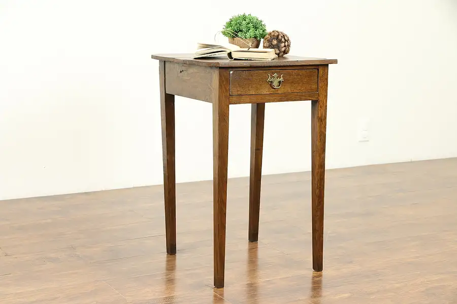 Main image of Oak Primitive 1800 Antique Nightstand or Lamp Table, Ohio