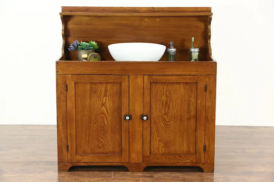 Main image of Oak, Ash & Maple Country Primitive 1880 Antique Pantry Dry Sink, Upper Shelf