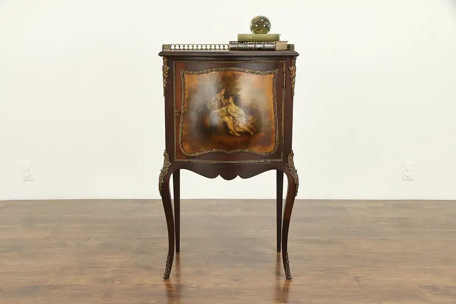 Main image of Mahogany Antique Bombe Music Cabinet, Hand Painted Vernis Martin Finish