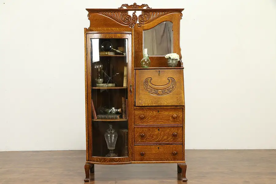 Main image of Oak Side by Side 1900 Antique Combination Bookcase & Secretary Desk