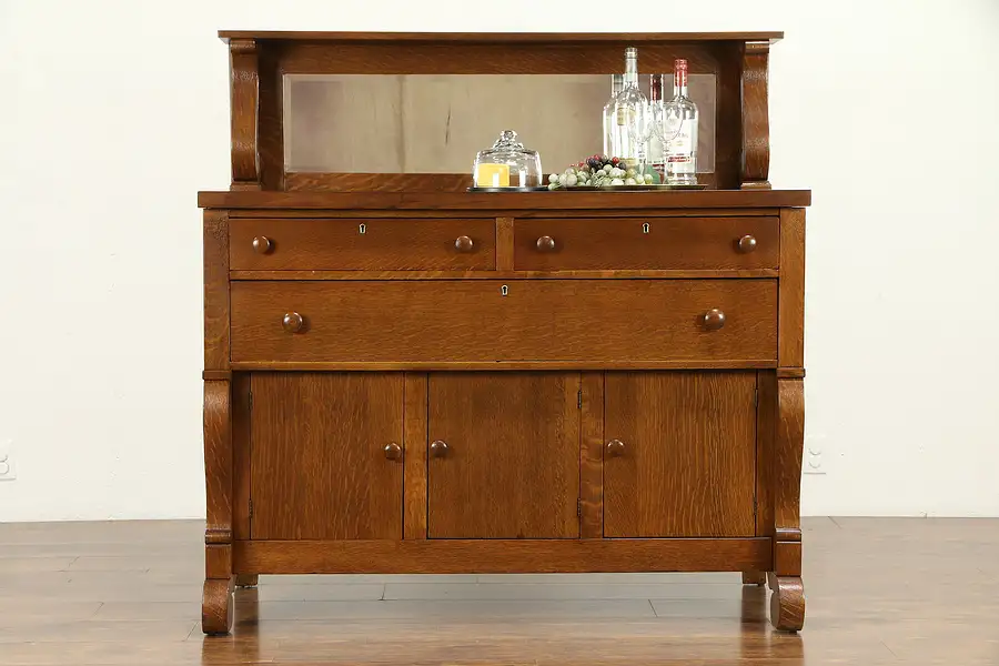 Main image of Oak Empire Antique Sideboard, Server or Buffet, Beveled Mirror Gallery