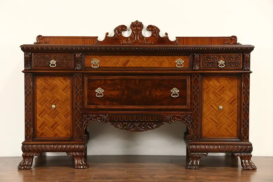 Main image of Renaissance 1920's Antique Sideboard, Server or Buffet, Carved Lion Paw Feet