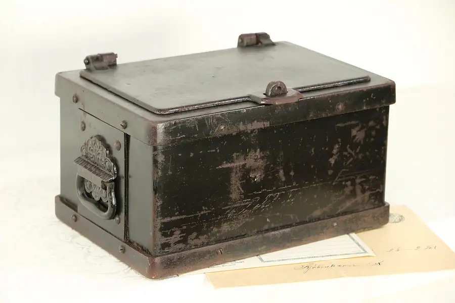 Main image of Victorian 1850's Antique Iron Railroad Strong Box, Treasure Chest or Safe