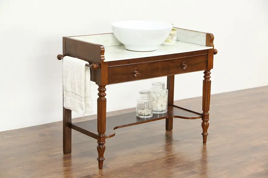 Main image of Mahogany Antique 1890 Marble Top Wash Stand, Server or Bar, England