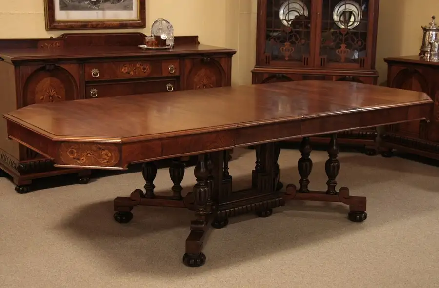 Main image of Carved Antique Dining Table, 2 Leaves