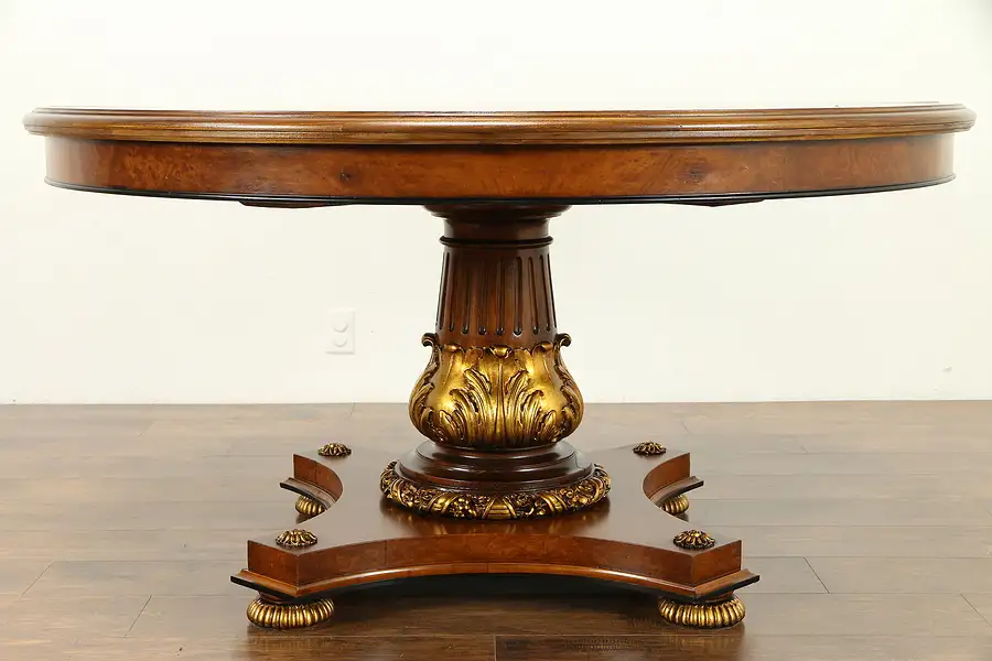 Main image of Classical Round 5' Diameter Inlaid Hall Center or Dining Table, 2 Leaves