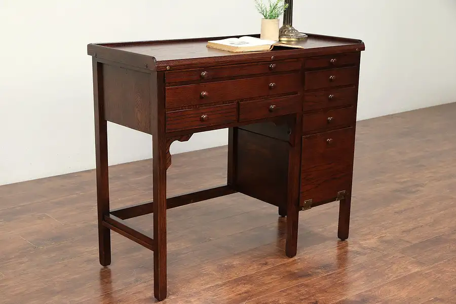 Main image of Oak Antique Watchmaker Desk or Workbench, Kitchen Island, Wine Table