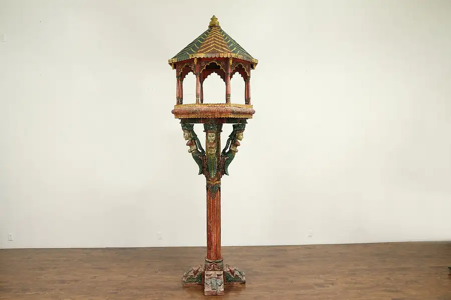 Main image of Thai Temple Salvage Hand Carved & Painted Offering Stand or Pedestal