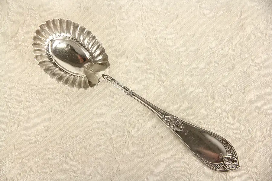 Main image of Victorian Scalloped Sterling Silver Antique Jelly Serving Spoon, Pat. 1878