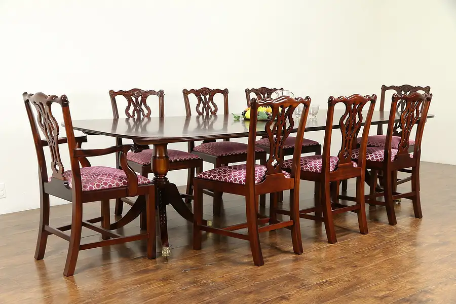 Main image of Georgian Design Vintage Dining Set, Banded 10' Table, 8 Chairs