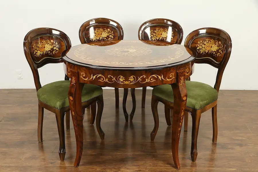 Main image of Game Table & 4 Chairs Italian Dal Negro Set, Chess, Roulette, Marquetry