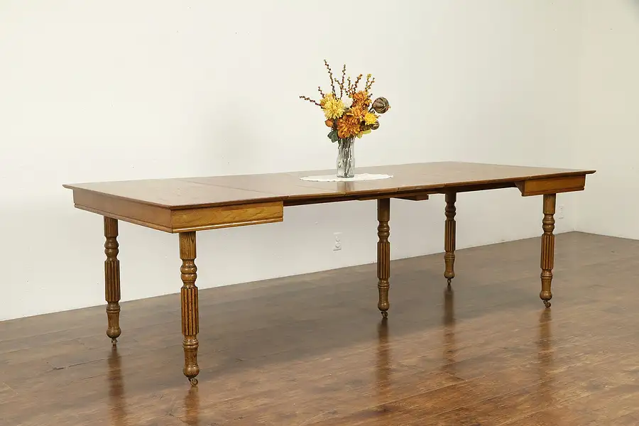 Main image of Square 42" Oak Antique Dining Table, 5 Leaves, Extends 8' 5"