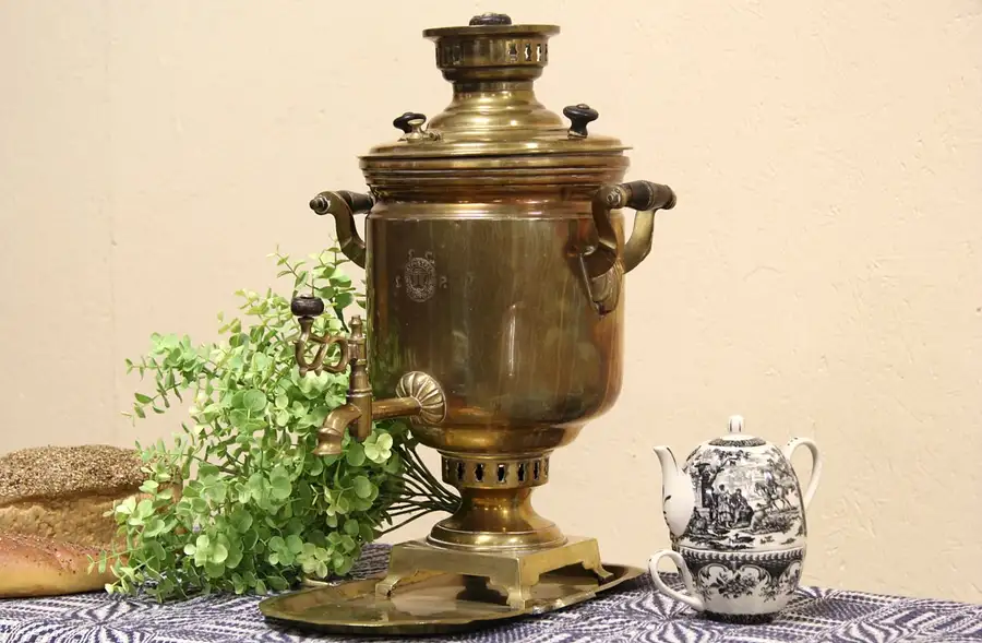 Main image of Russian Brass Samovar Tea Kettle & Tray