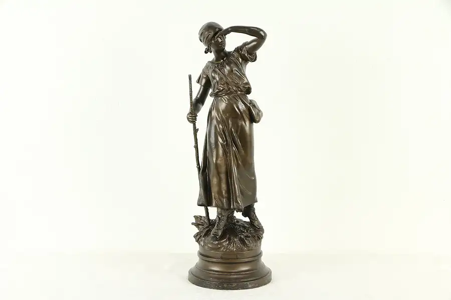 Main image of Shepherdess Gardeuse du Moutons Antique French Statue, F. Moreau