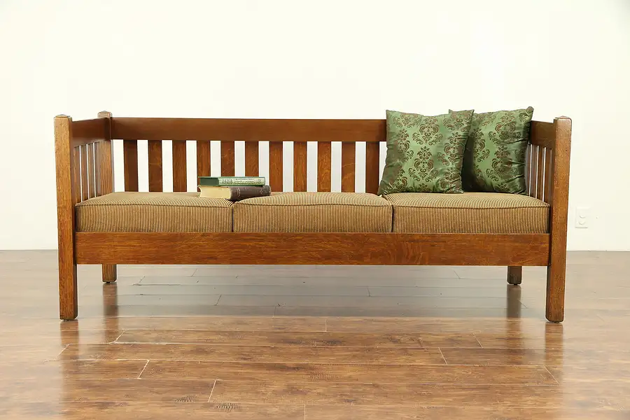 Main image of Arts & Crafts Mission Oak Antique Craftsman Settee or Sofa New Upholstery