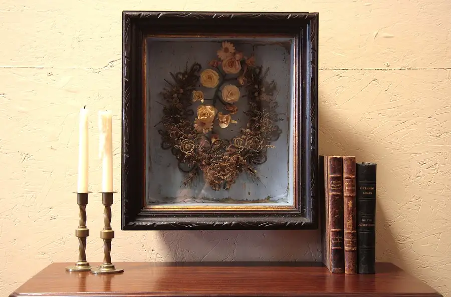 Main image of Victorian Shadow Box, Hair Wreath