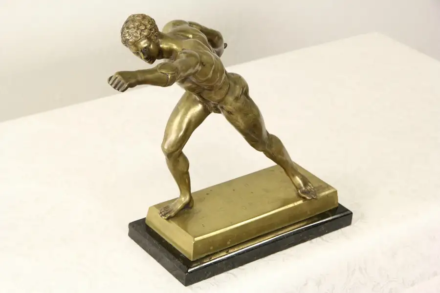 Main image of Bronze Sculpture of Classical Roman Athlete, Early 1900's Antique Statue