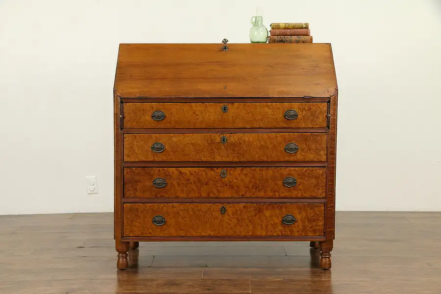 Main image of Sheraton Antique 1800 Curly Birdseye Maple Secretary Desk