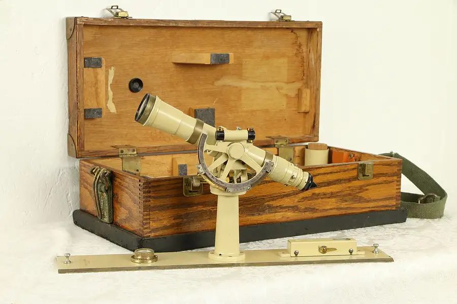 Main image of Kueffel & Esser Signed Vintage Theodolite Surveyor Transit Oak Case