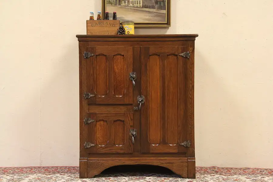 Main image of Oak 1890's Antique 3 Door Ice Box