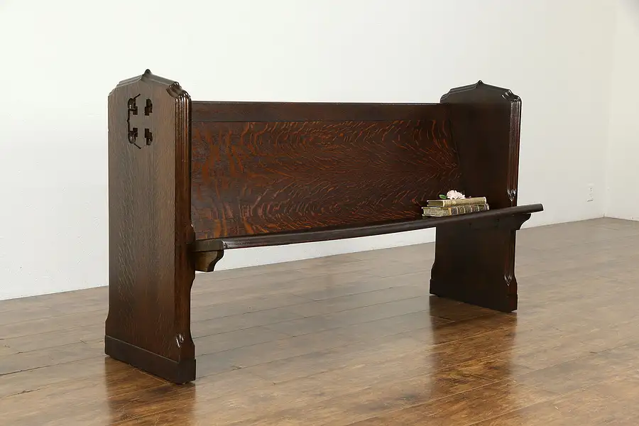 Main image of Oak & Elm Antique 64" Pew or Hall Bench, Greek Cross Motif