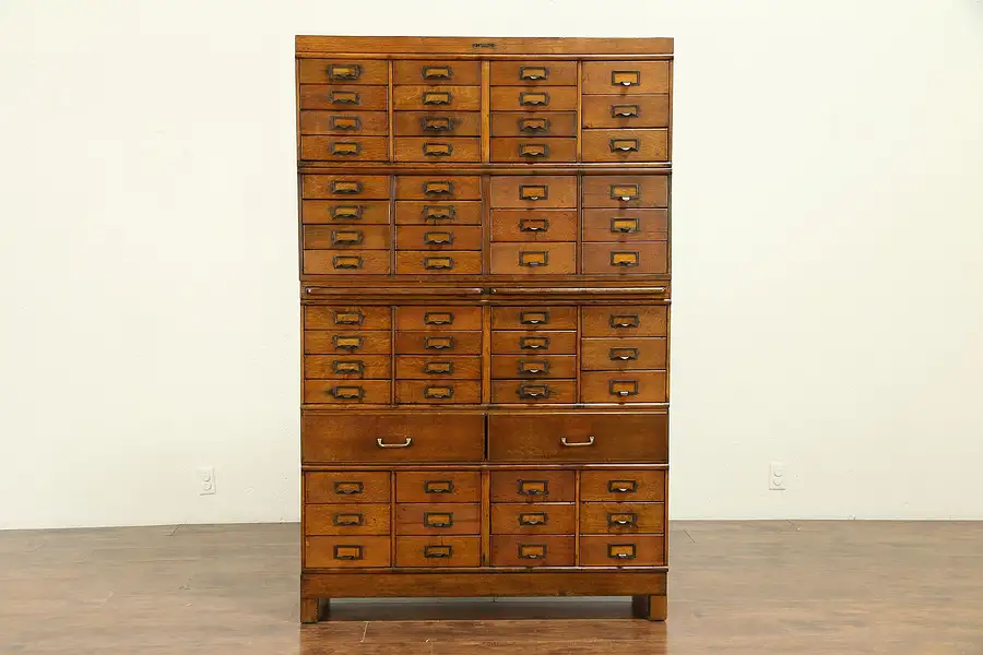 Main image of Oak Antique 58 Drawer Stacking File Cabinet, Wetzel Chicago