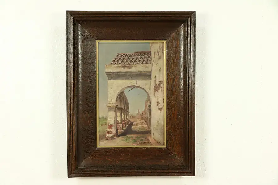 Main image of Ancient Arcade, Antique Original Oil Painting on Canvas, Ellen B. Farr