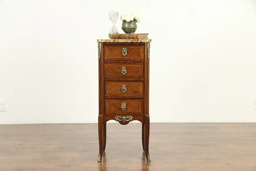 Main image of French Antique Rosewood Lingerie Chest or End Table, Marble Top