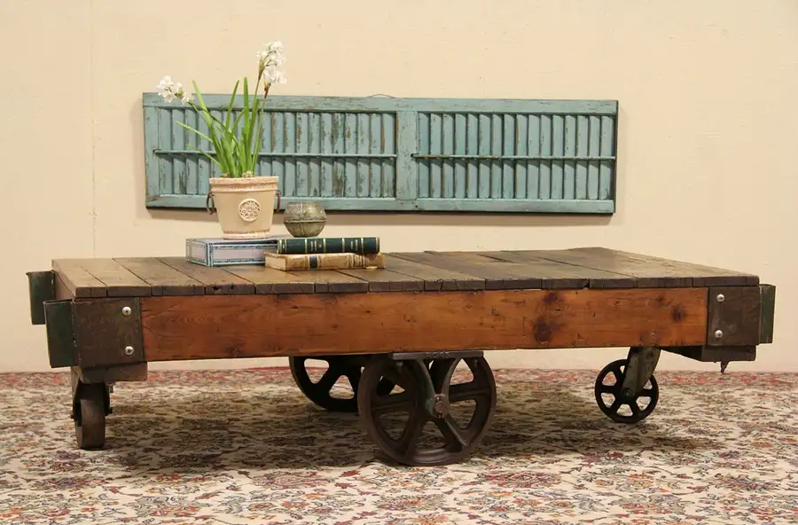 Main image of Industrial Salvage Antique Factory Cart or Coffee Table