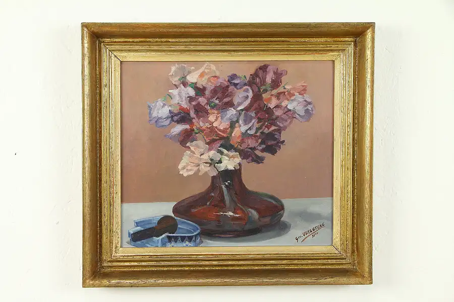 Main image of Floral Still Life Vintage Danish Oil Painting, Geo. Vuylsteke, 1944