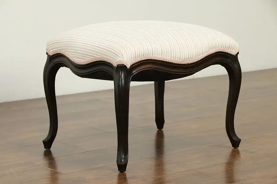 Main image of French Carved Beech Antique Stool or Bench, Upholstered