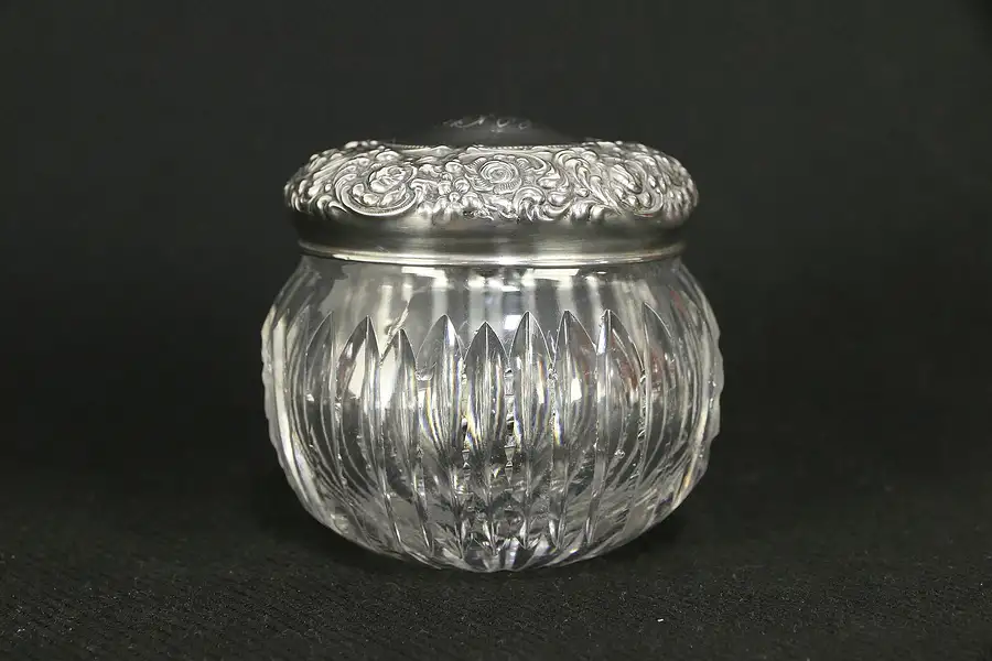 Main image of Victorian Sterling Silver & Cut Glass Antique Boudoir Jar, Mono