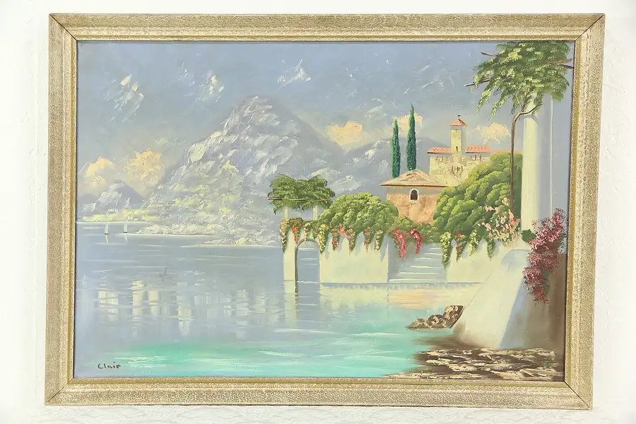 Main image of Mediterranean Villa Vintage Original Oil Painting, Signed Clair