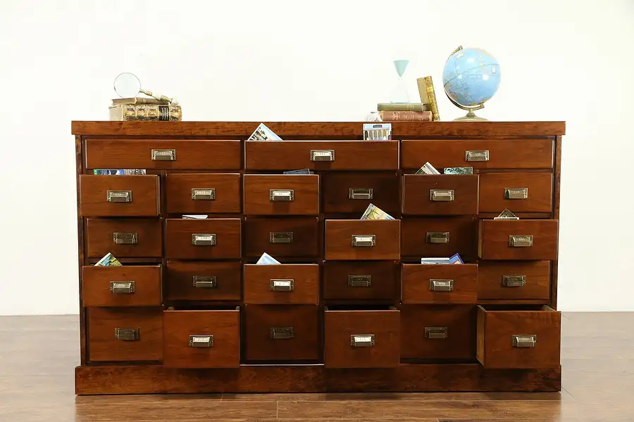 Main image of Walnut & Cherry Antique 26 Drawer Apothecary Drug Store Collector Cabinet