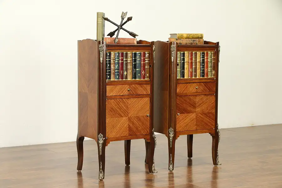 Main image of Pair of Vintage Tulipwood End Tables or Nightstands, Leather Books