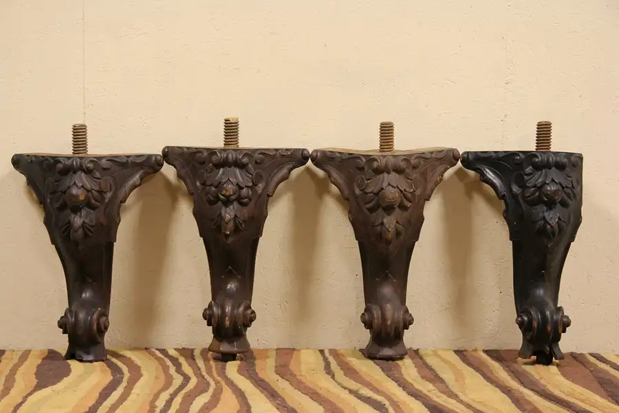 Main image of Set of 4 Carved 1860 Salvage Square Grand Piano Legs