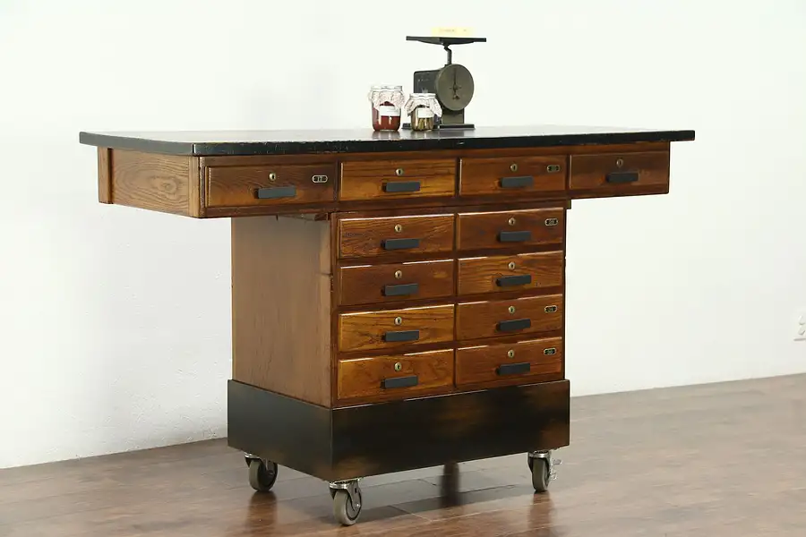 Main image of Oak & Black Vintage Lab Counter, 5' Kitchen Island, Wine Tasting Table