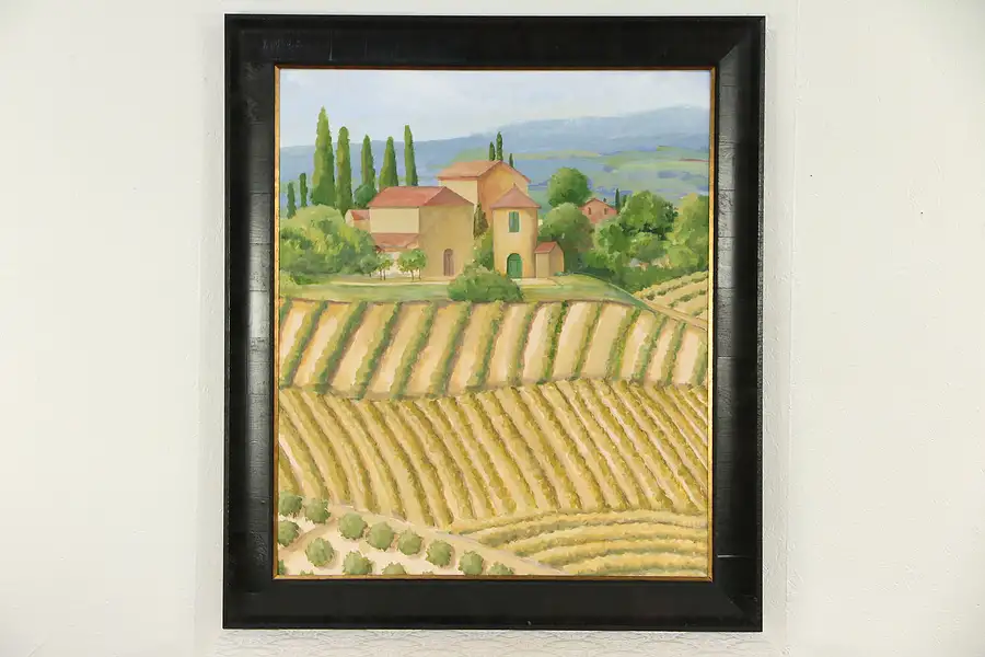 Main image of Italian Village Scene Vintage Painting, Ebony Frame