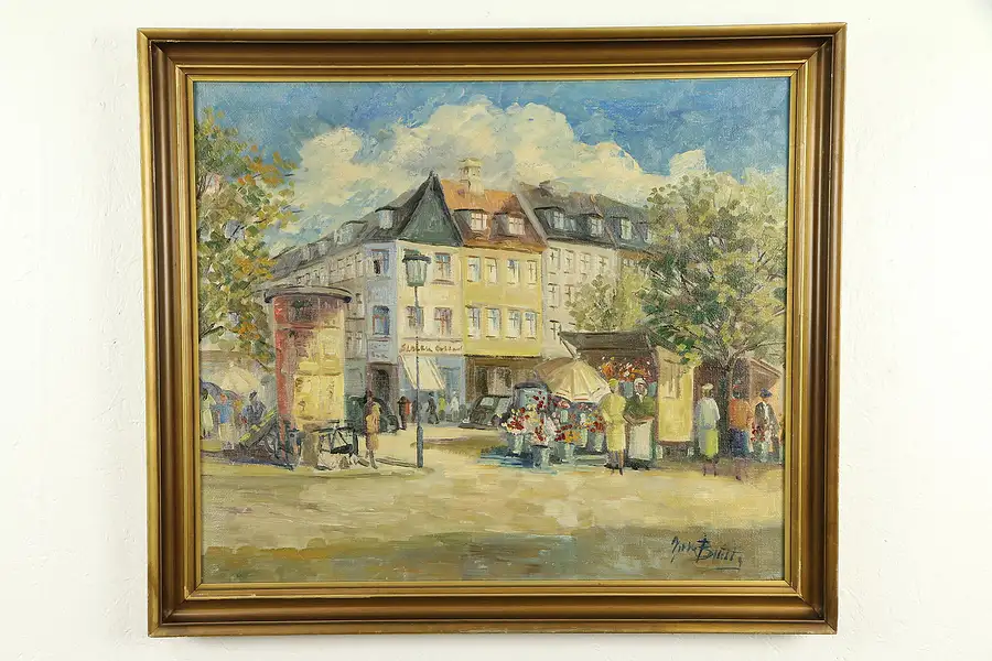 Main image of Flower Market in Scandinavia, Signed Original Oil Painting