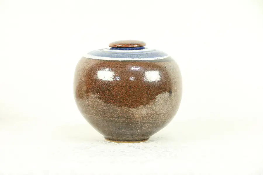 Main image of Art Pottery Vessel & Lid, Dark Glaze Covered Jar, Bruce Bodden