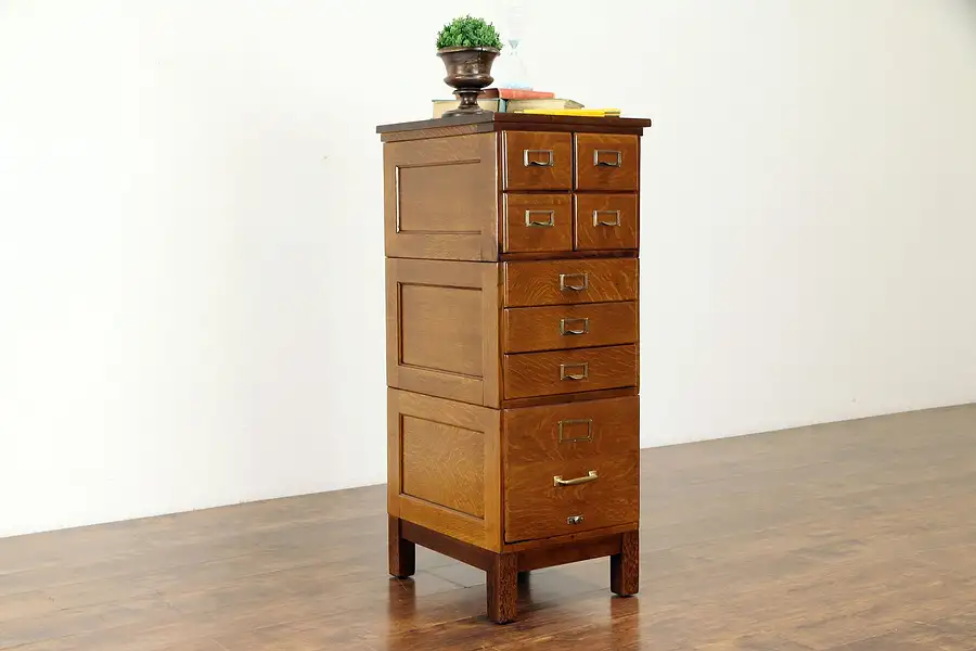 Main image of Oak Antique Stacking 8 Drawer Card & Letter Office Library File Cabinet