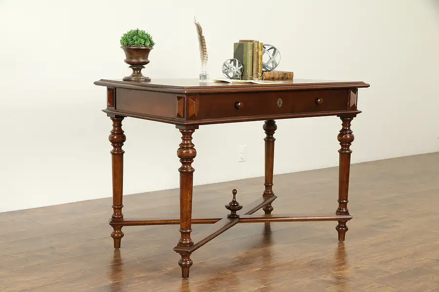 Main image of Walnut & Cherry Antique Austrian Library Table or Desk