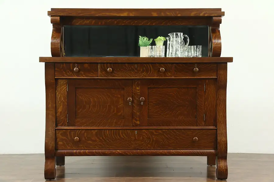 Main image of Oak Empire 1900 Antique Sideboard, Server or Buffet, Beveled Mirror