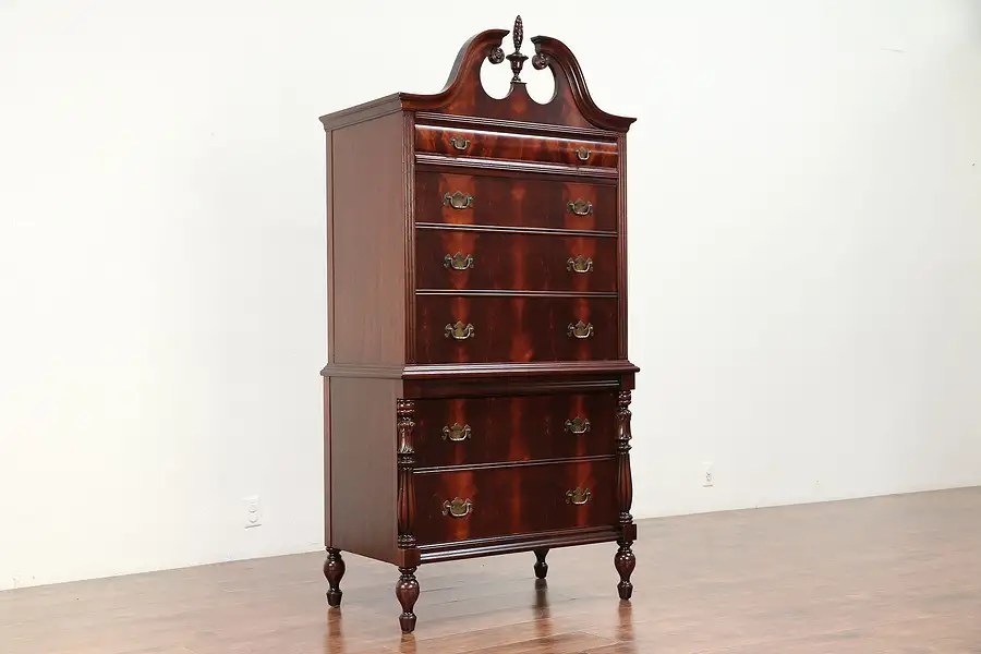 Main image of Georgian Mahogany 1920 Antique Highboy Tall Chest on Chest, Limbert